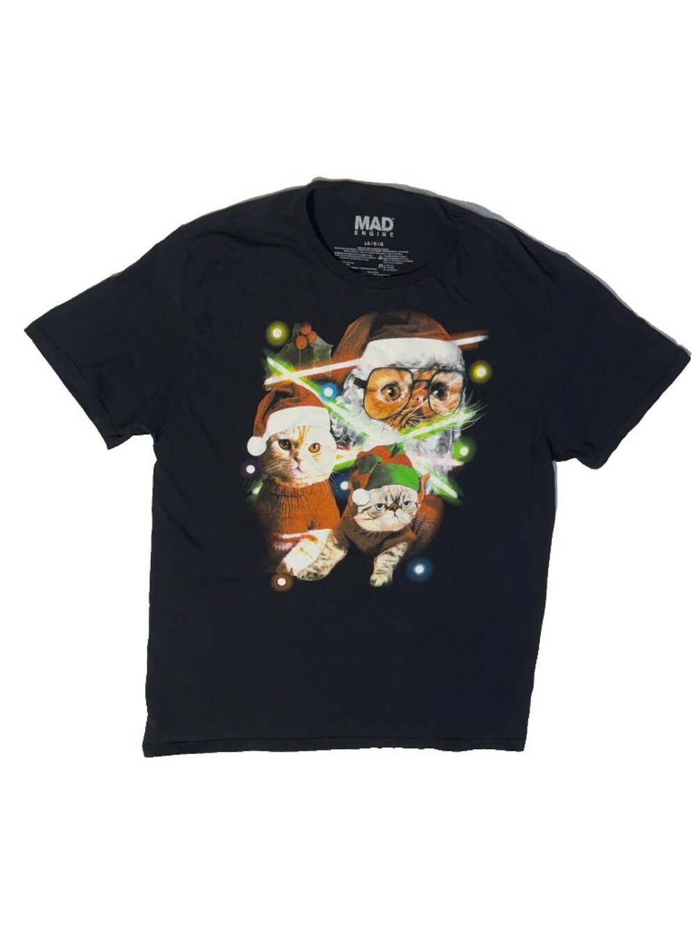 Mad Engine Funny Christmas Sweater Cat Lasers Graphic Tee - Large